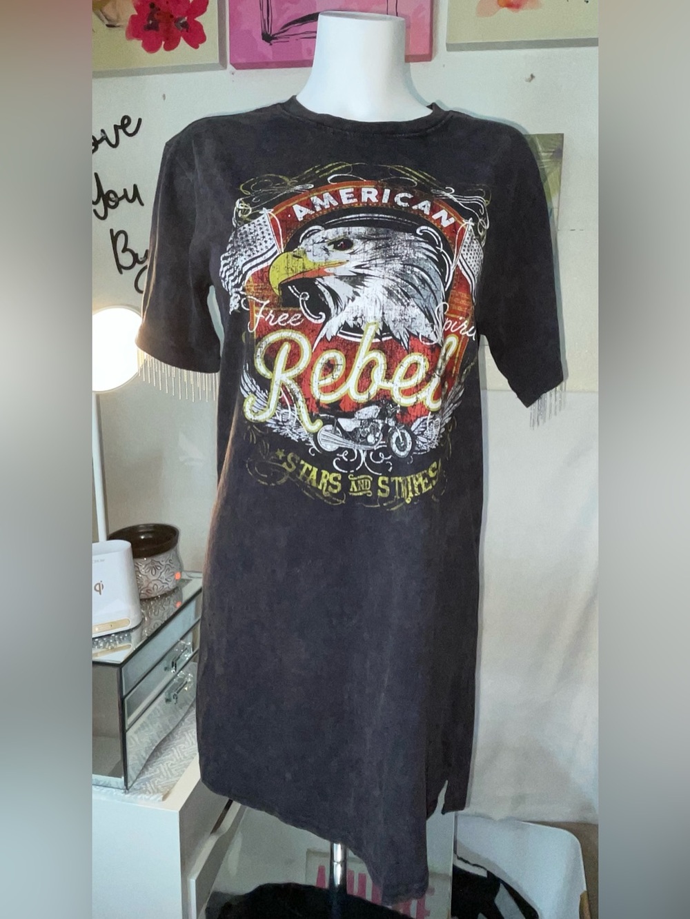 Mimi Chica Black Vintage 'Rebel' Eagle Graphic Tee